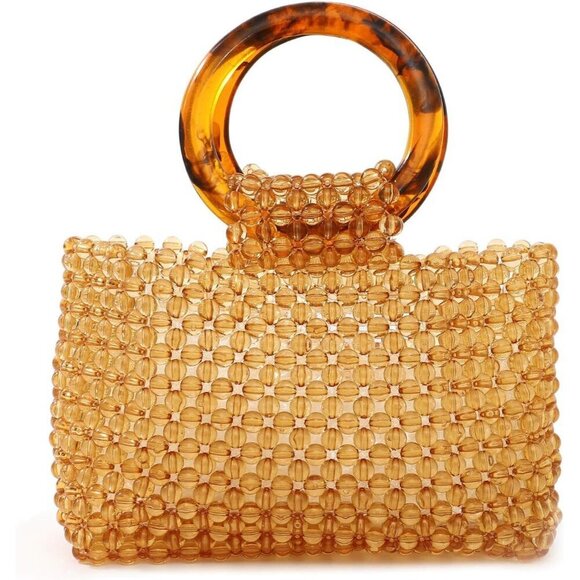 Handbags - Women's Brown Colored Transparent Beaded Acrylic Evening Handmade Handbag